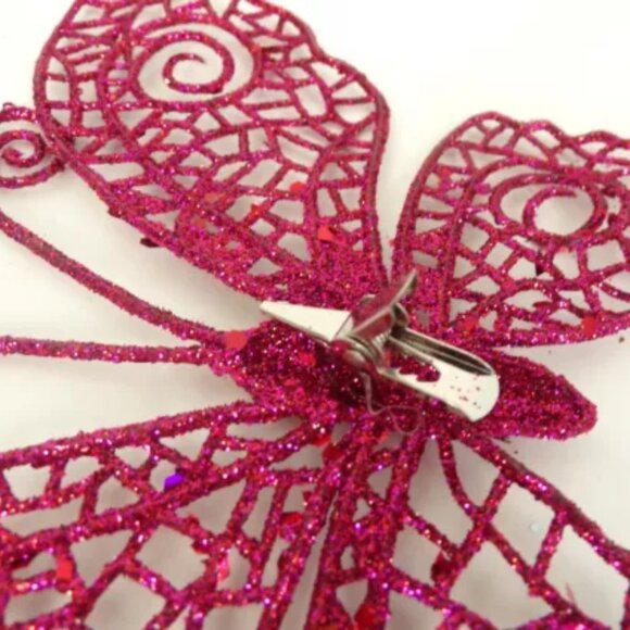 NEW Butterfly Ornament Red Glitter Lacy Clip On Bug Holiday Christmas Tree - Picture 2 of 2